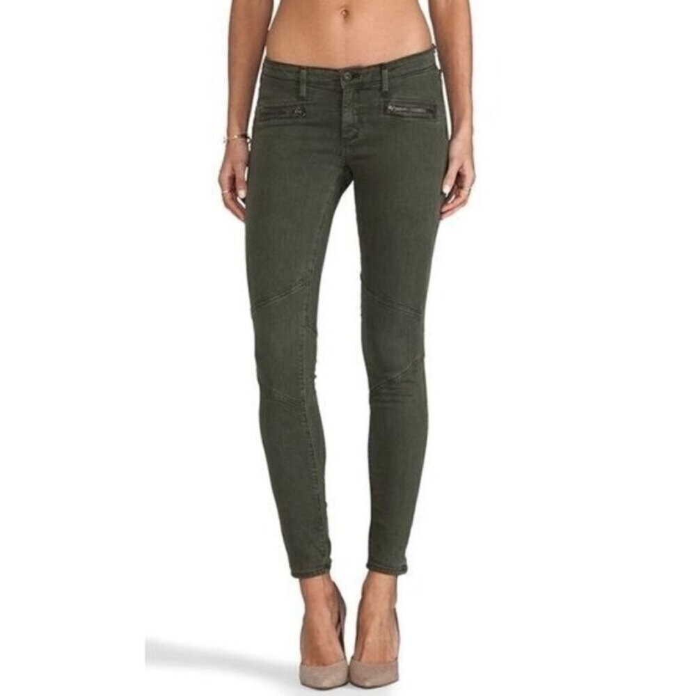 Adriano Goldschmied The Moto Legging Zipper Olive Green Jeans Size 24R 2